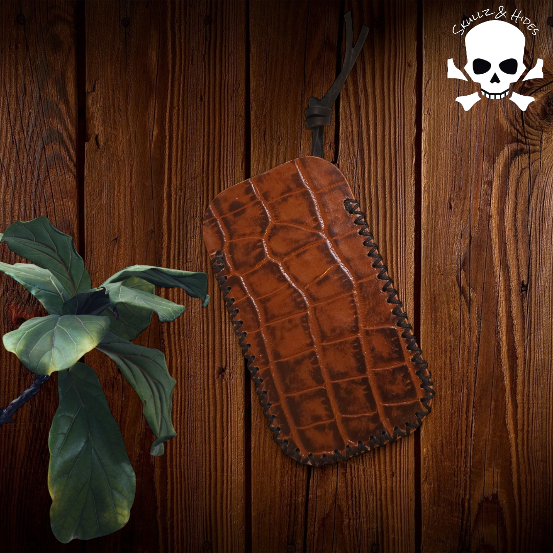 Premium Leather Slip "Brown Pirate Ship" V2 w/Lanyard (LG) - Italian Margotta Leather