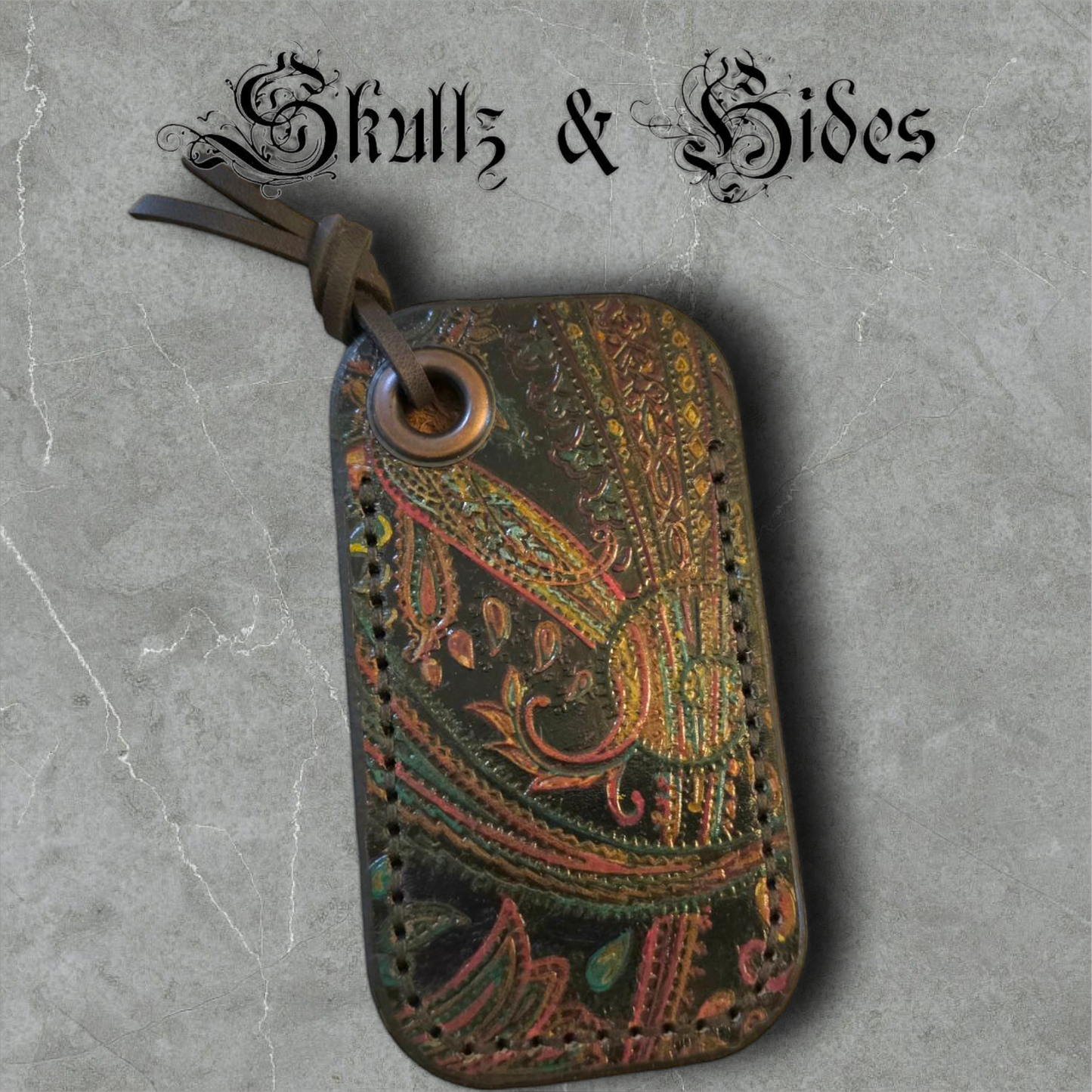 Premium Leather Slip "Gilded Paisley" (L) Italian Embossed Leather