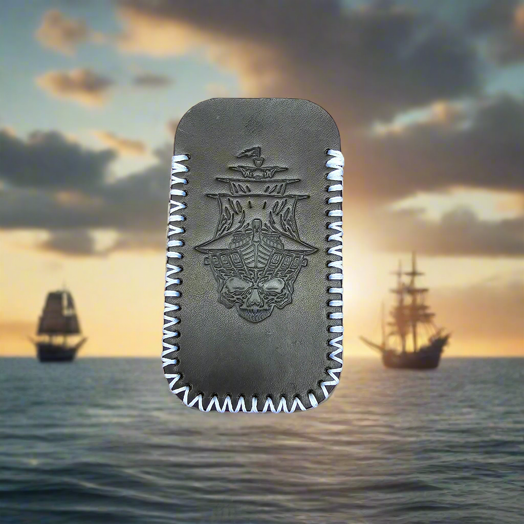 Premium Leather Slip "Skull Pirate Ship" (LG)