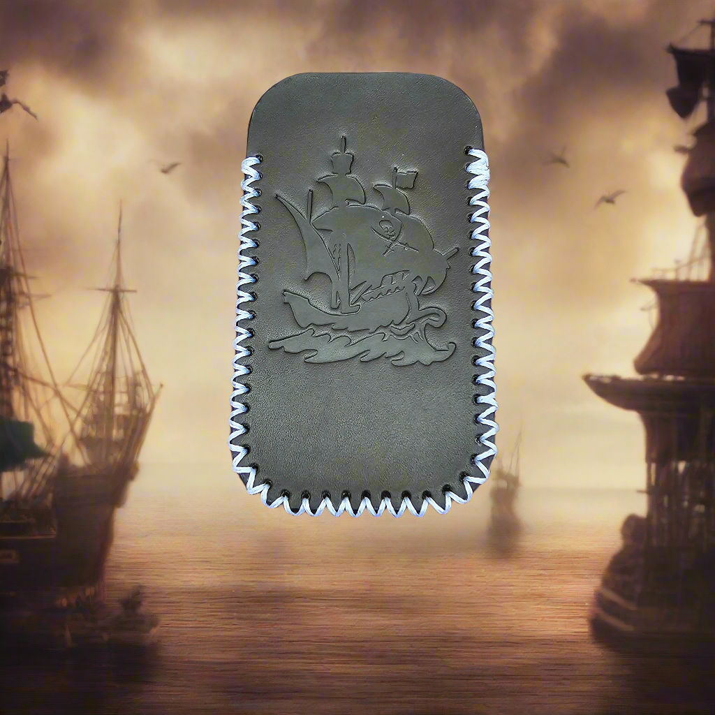 Premium Leather Slip "Black Pirate Ship" (LG)