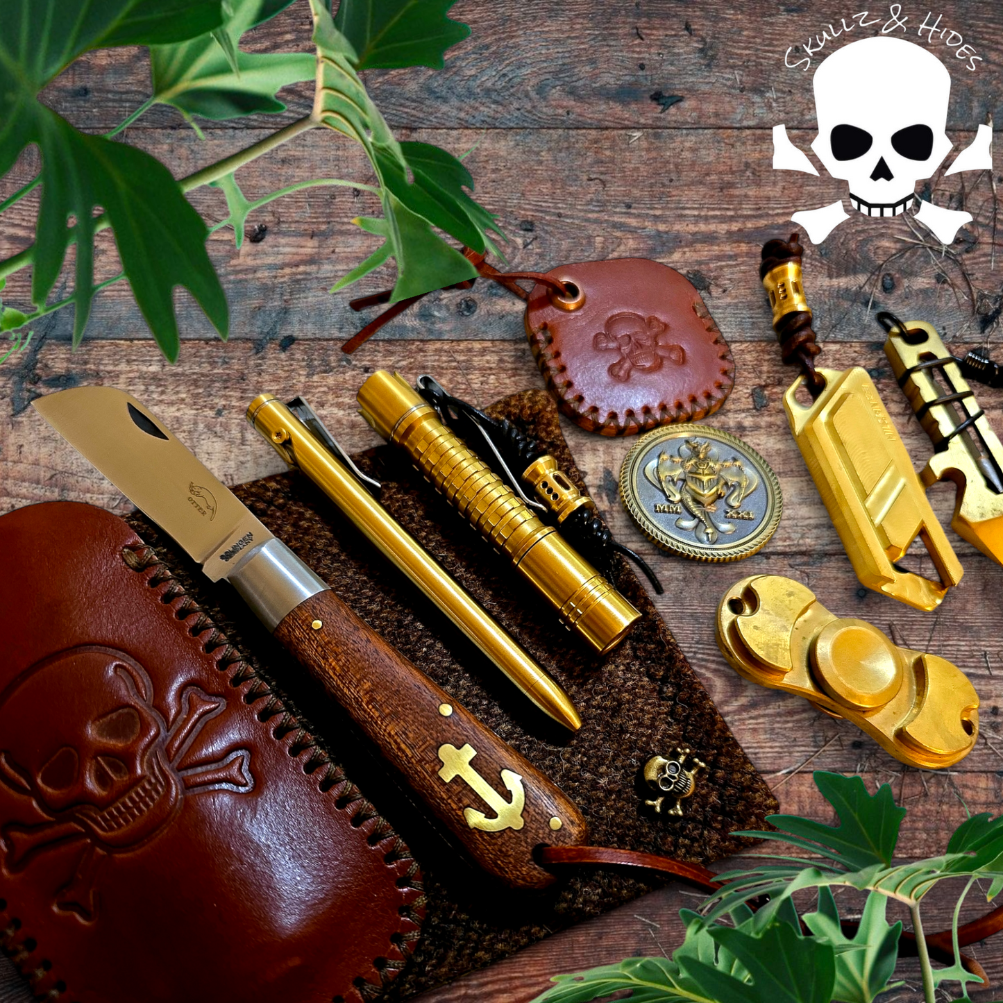 Premium Leather Slip "Skullz & Hides Crossbones" (LG) - Italian Cognac Buttero Leather