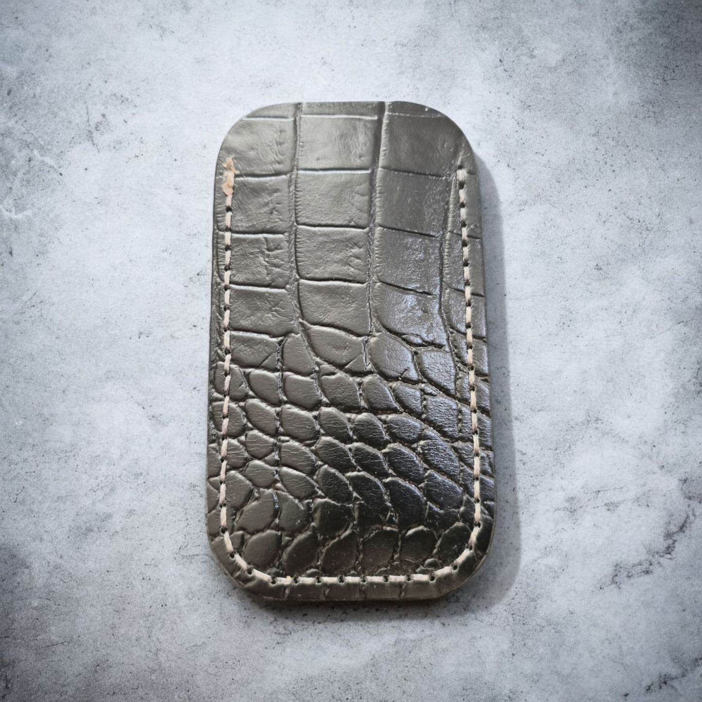 Premium Leather Pocket Knife Slip - (LG) Skullz Stack - Grey