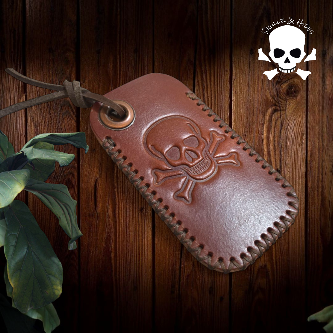 Premium Leather Slip "Skullz & Hides Crossbones" (LG) - Italian Cognac Buttero Leather