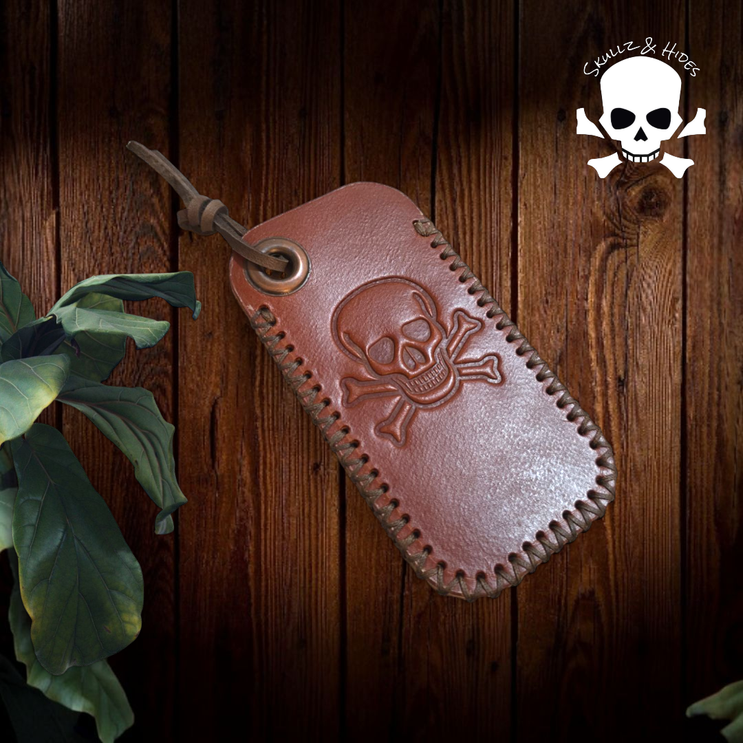Premium Leather Slip "Skullz & Hides Crossbones" (XL) - Italian Cognac Buttero Leather