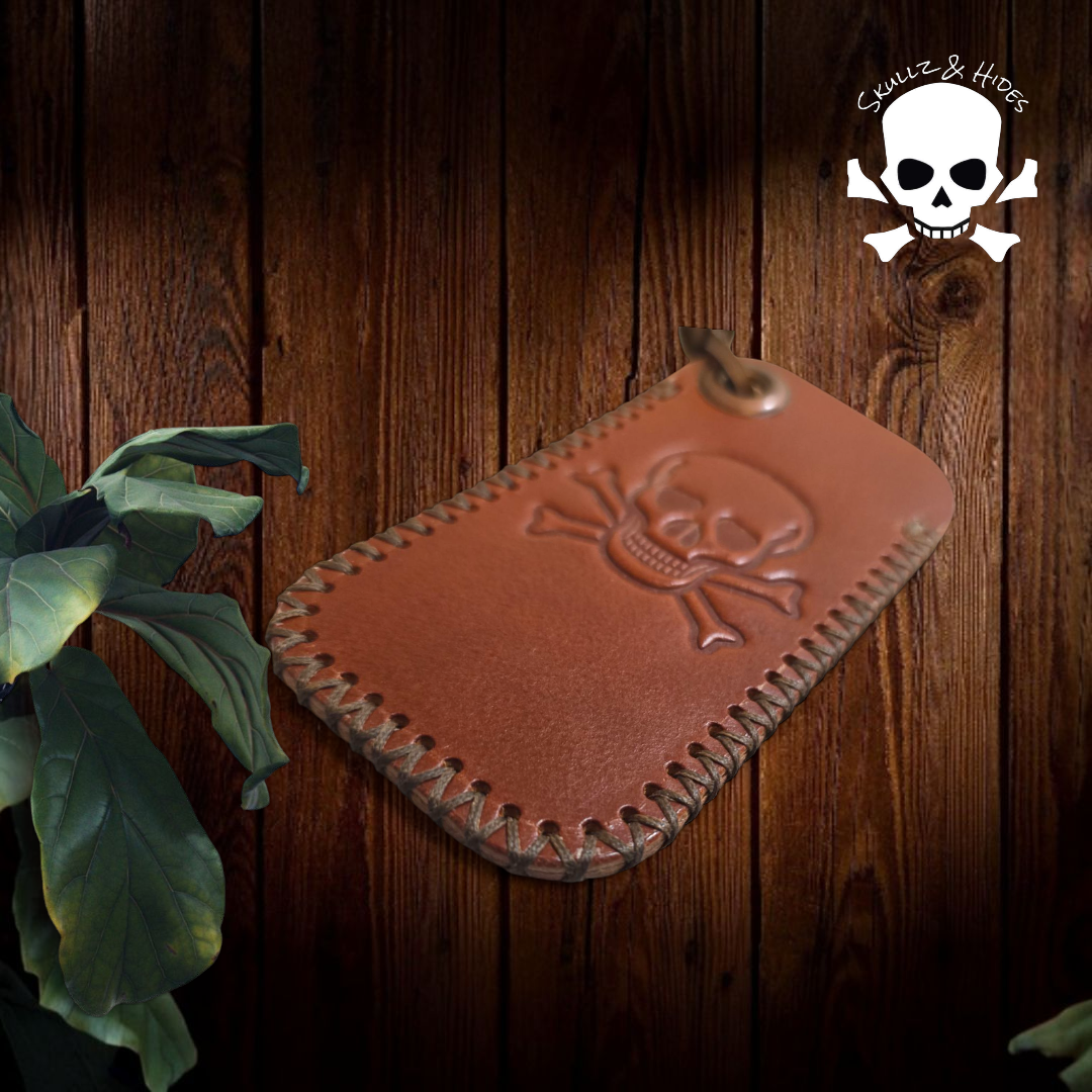 Premium Leather Slip "Skullz & Hides Crossbones" (XL) - Italian Cognac Buttero Leather