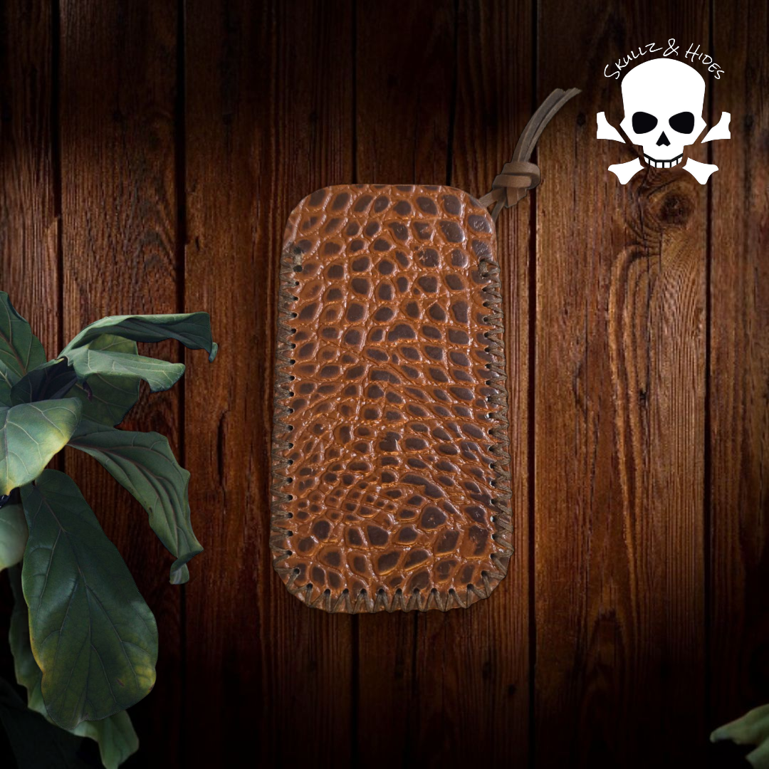 Premium Leather Slip "Skullz & Hides Crossbones" (XL) - Italian Cognac Buttero Leather