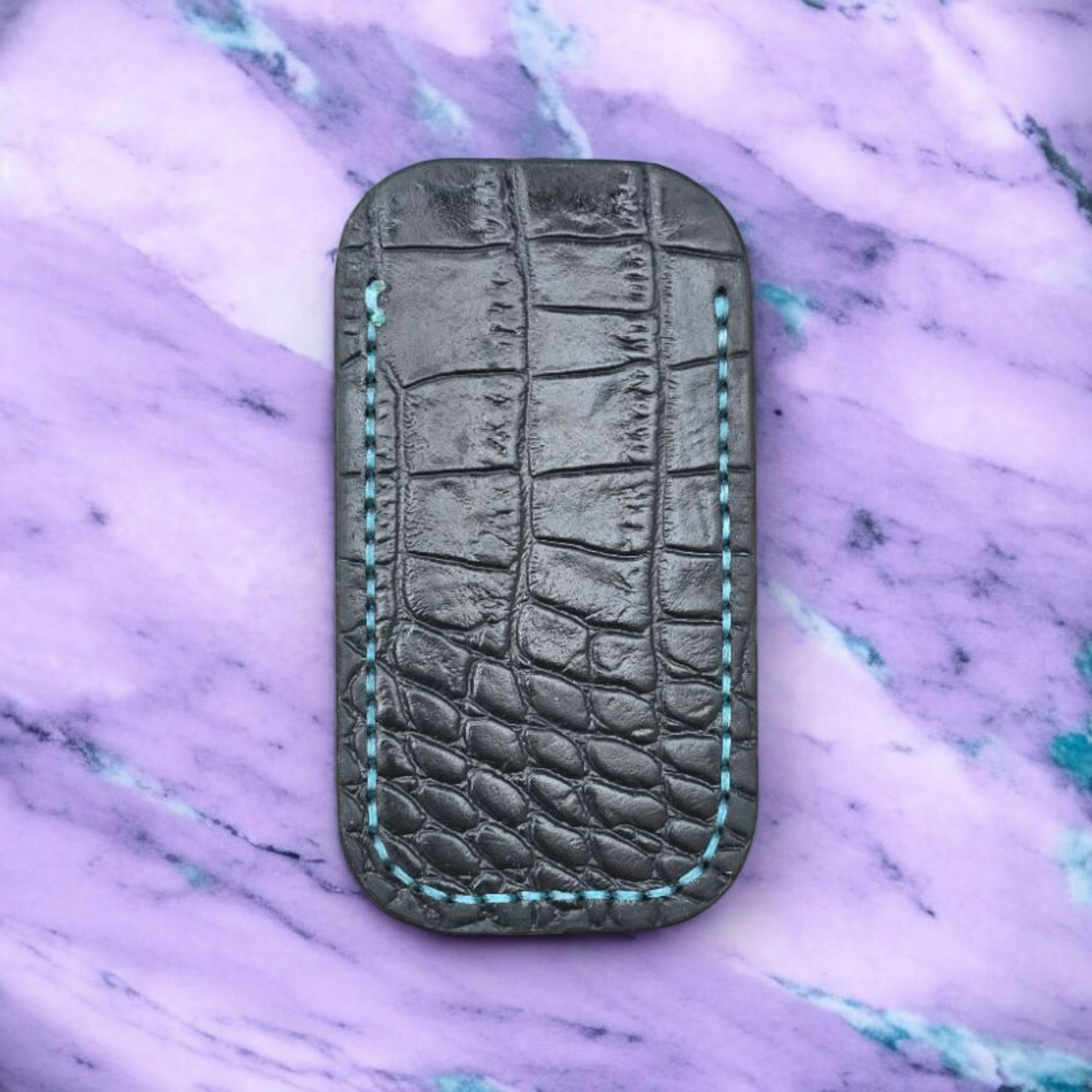 Premium Leather Pocket Knife Slip - (LG) Skullz & Hides PurpTurq