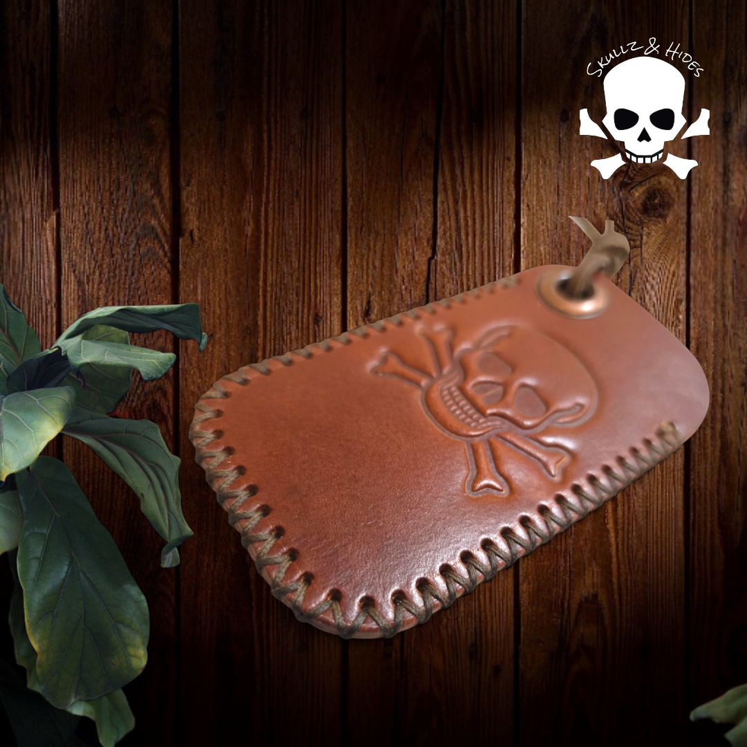 Premium Leather Slip "Skullz & Hides Crossbones" (LG) - Italian Cognac Buttero Leather