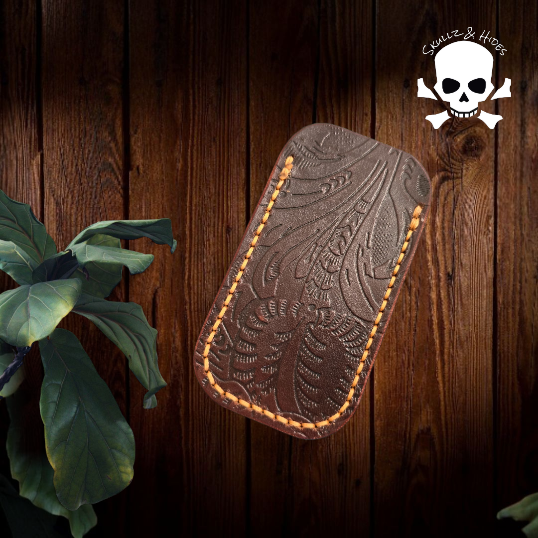 Premium Leather Pocket Knife Slip - (LG) Cowboy Skully