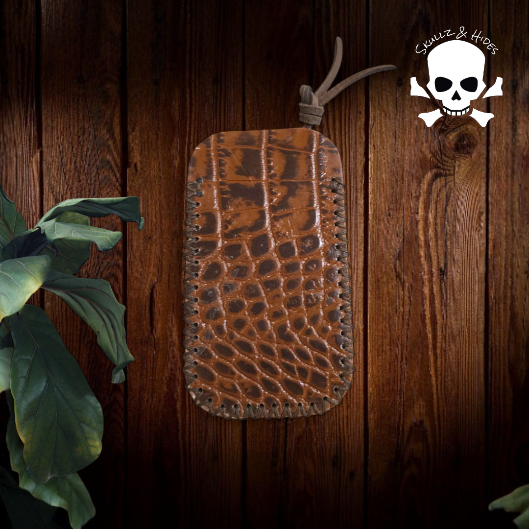 Premium Leather Slip "Skullz & Hides Crossbones" (LG) - Italian Cognac Buttero Leather