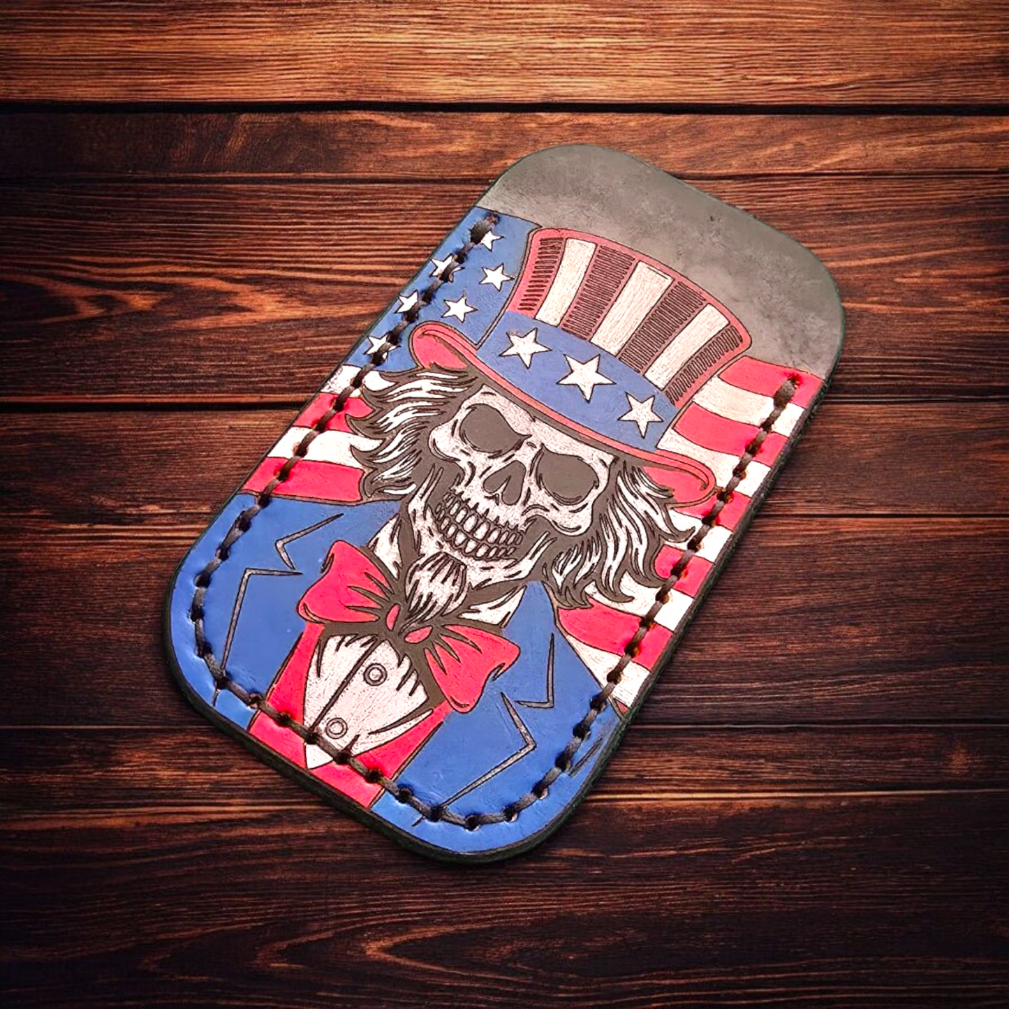 Premium Leather Pocket Knife Slip - (LG) USA Uncle Skull