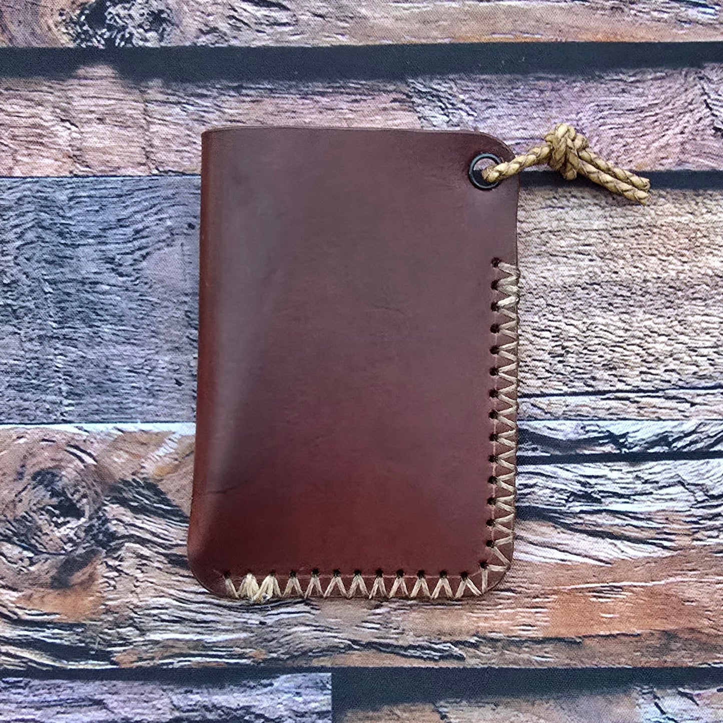 The Skullz & Hides Card Slip Minimalist Wallet Cognac (Left Side)