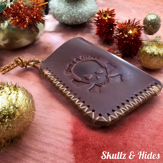 The Skullz & Hides Card Slip Minimalist Wallet Cognac (Left Side)