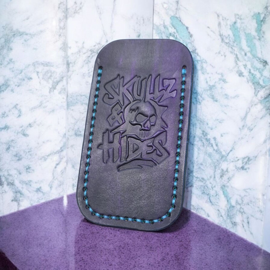 Premium Leather Pocket Knife Slip - (LG) Skullz & Hides PurpTurq