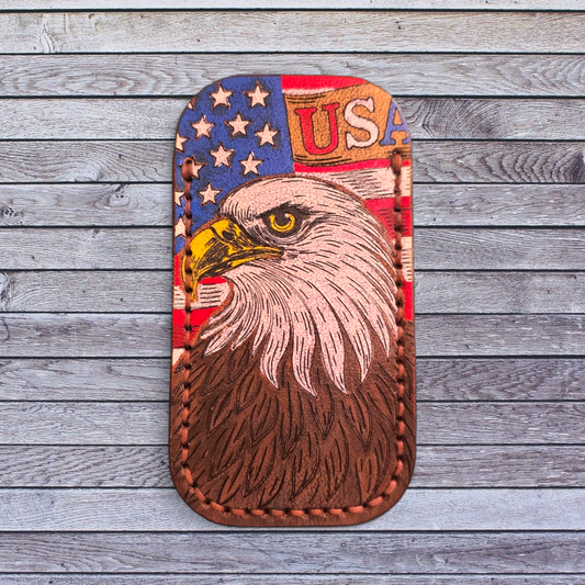 Premium Leather Pocket Knife Slip - (LG) Patriotic USA Eagle