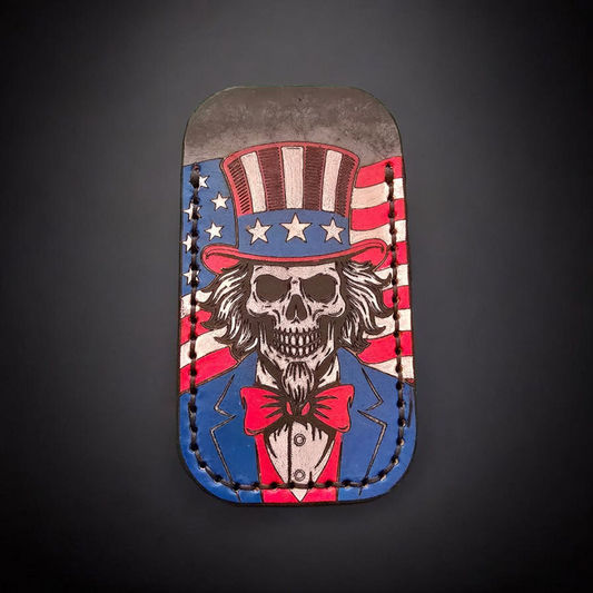 Premium Leather Pocket Knife Slip - (LG) USA Uncle Skull