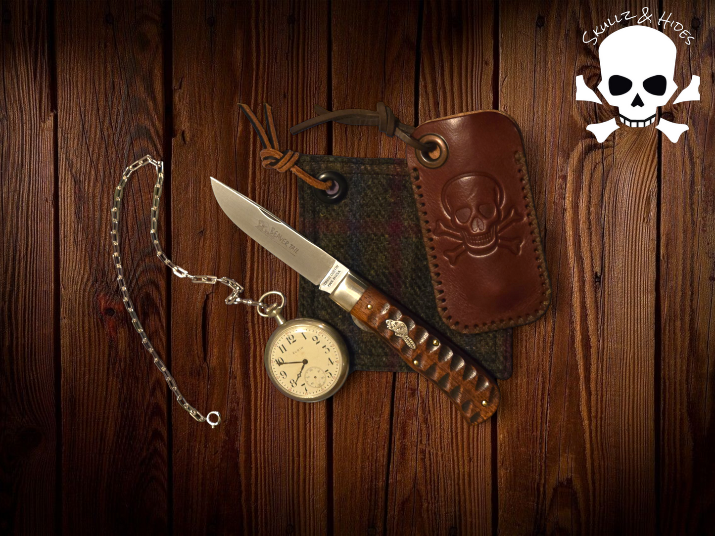 Premium Leather Slip "Skullz & Hides Crossbones" (XL) - Italian Cognac Buttero Leather